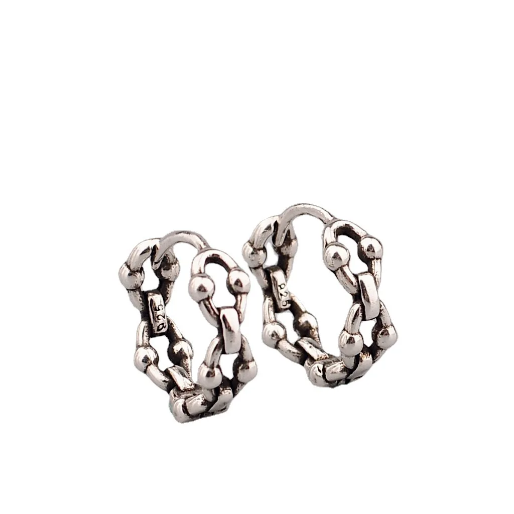 

XIYANIKE 925 Sterling Silver Chain Hoop Earrings Women Simple Fashion Retro Creative Personality Trend Cool Handsome Distressed