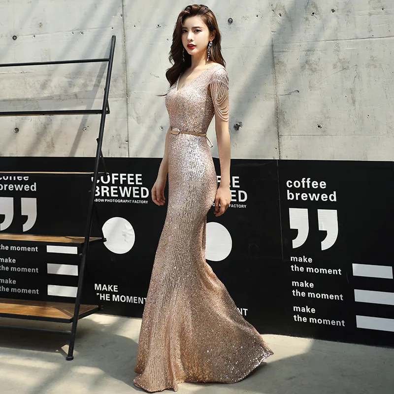Золотое вечернее платье женская юбка 2020 Благородный Банкетный длинный женский