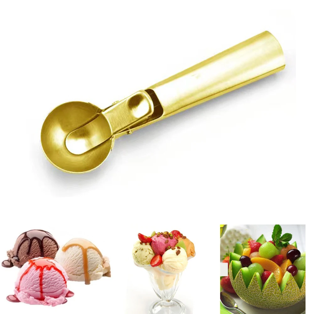 

Ice Cream Spoon Scoops Stacked Stainless Steel Digger Fruit Non-Stick Spoon Kitchen Tools for Home Cake Gold Kitchen Utensils