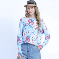 elegant ladies t shirt top printed abstract painting blue fashion street loose long sleeve tee long women new clothes