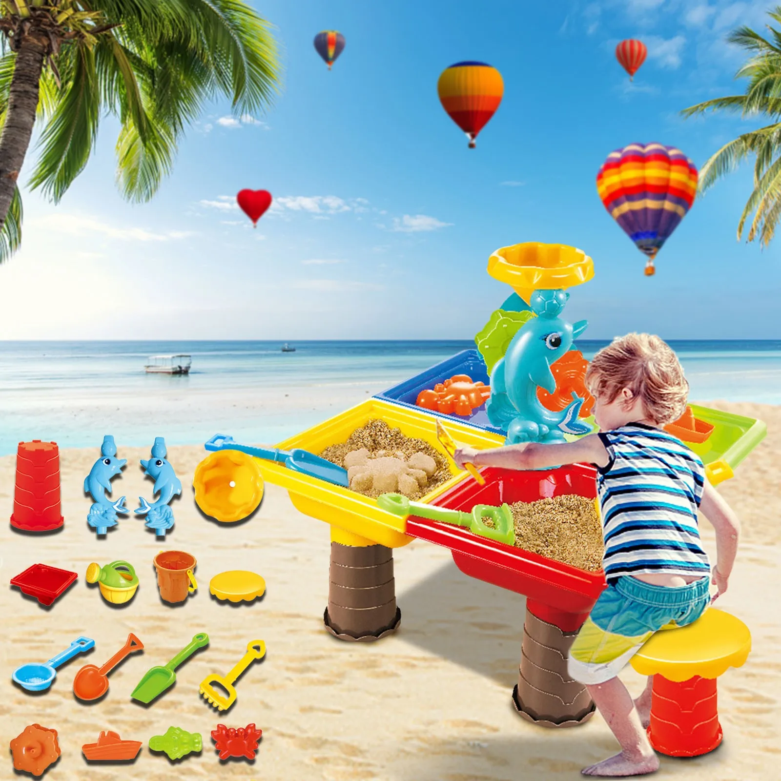 

22 pieces of children's beach toy sand table set table gardening toy set square hourglass dolphin summer outdoor toy пляжная 40*