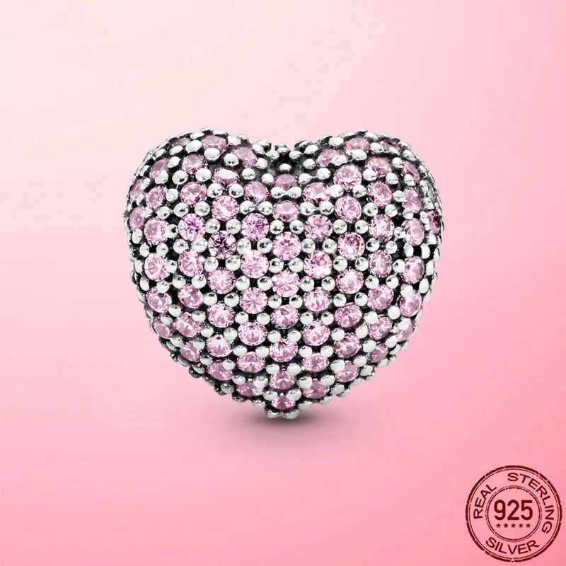 

New Genuine 925 Sterling Silver Beads Heart Clear CZ Clip Charm Fit Original Pandora Bracelet Making Fine Jewelry for Women