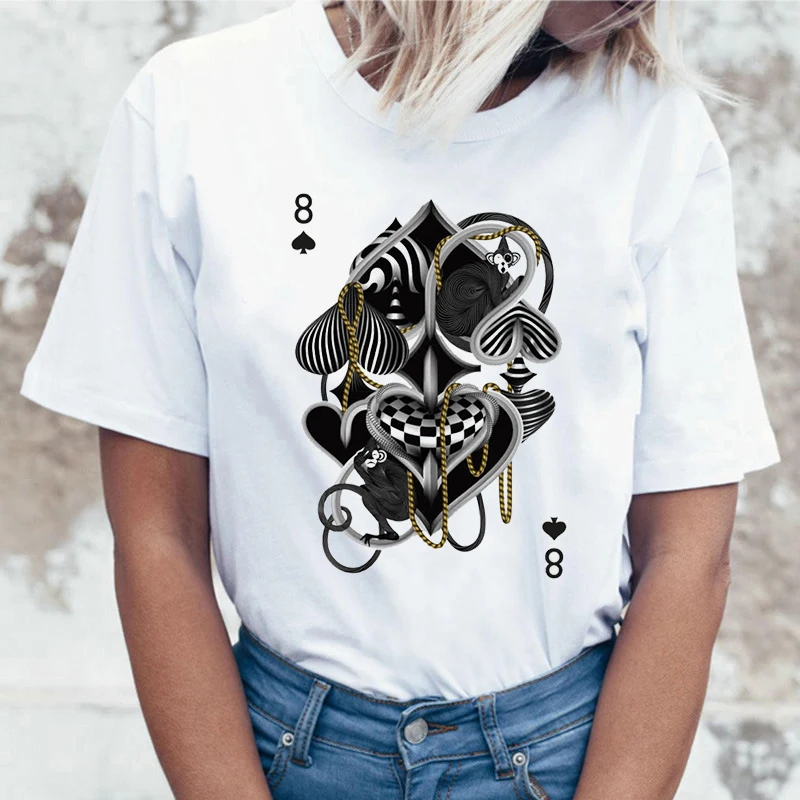 

tops cards graphic t shirts tees playing card 8 print tshirt poker goth white t shirt women grunge aesthetic clothes streetwear