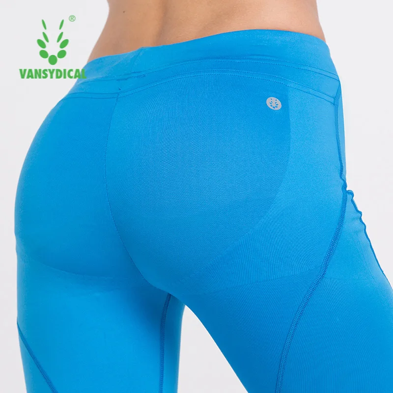 

VANSYDICAL Yoga Pants Women Blue Solid Seamless Compression Leggings Sport Gym Fitness Full Length Running Tights Workout Female