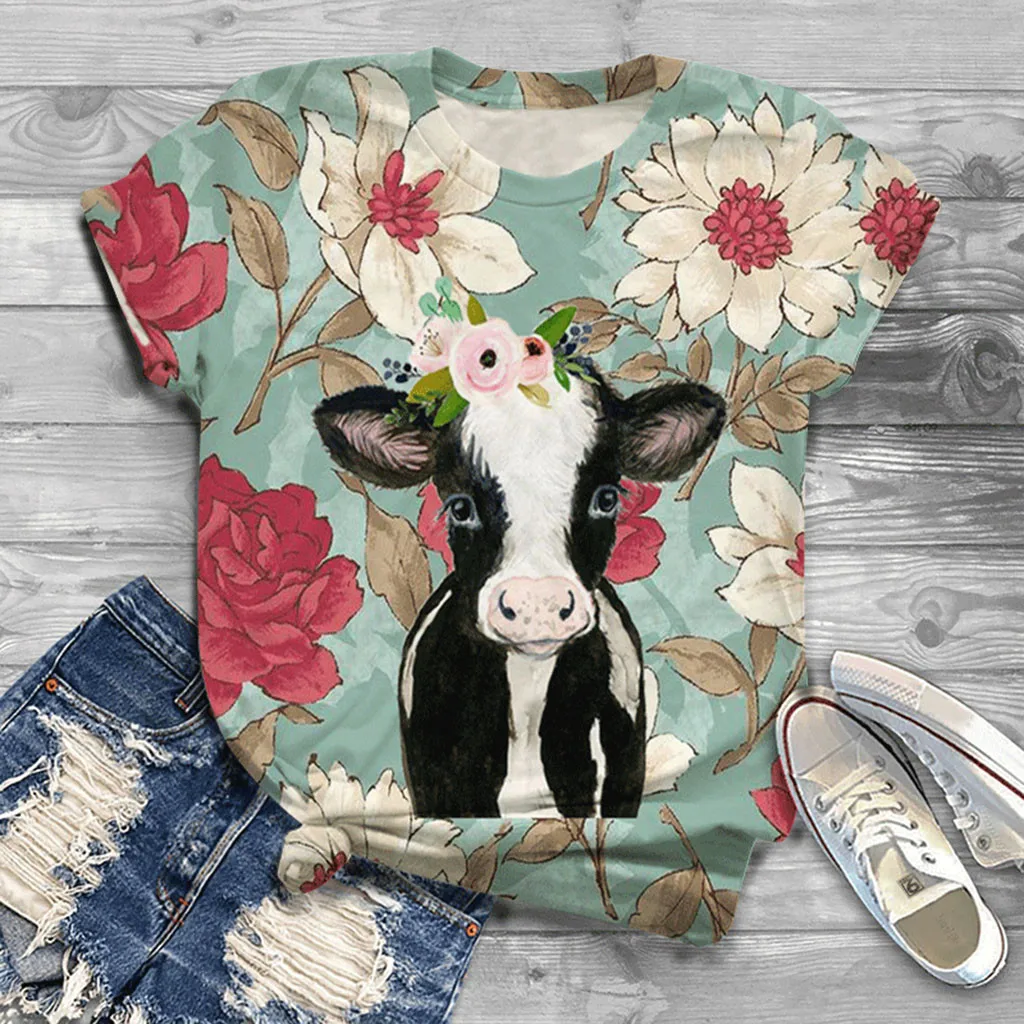 Женская Футболка размера плюс с коротким рукавом и 3D принтом животных футболки