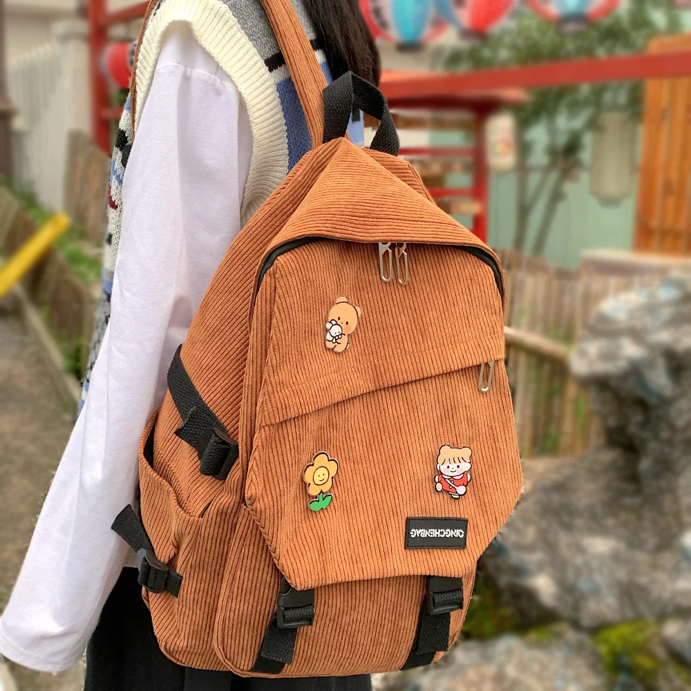 

Модный женский вельветовый однотонный Рюкзак Kawaii для колледжа, модная Милая дорожная сумка для девушек, женский рюкзак, крутые женские сумк...