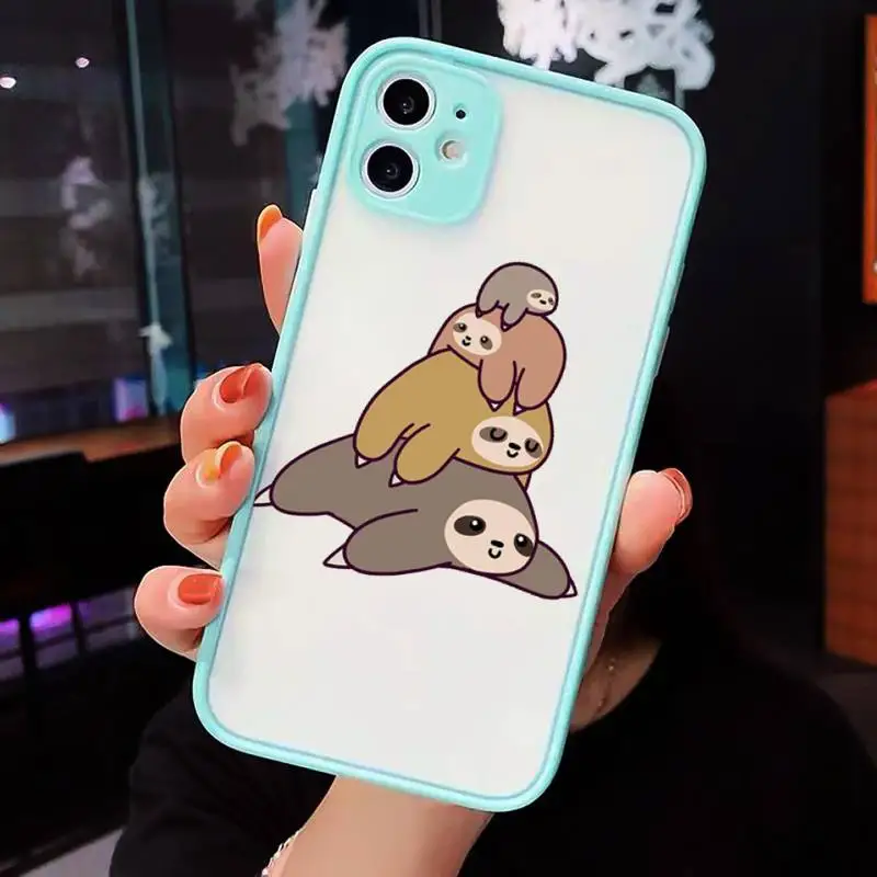 

Cute animal yoga sloth Phone Case Matte Transparent for iPhone 7 8 11 12 s mini pro X XS XR MAX Plus cover funda