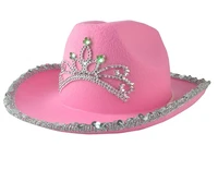 western cowboy caps crown cowgirl hat for women girl pink tiara cowgirl hat holiday costume party hat feather edge fedora cap