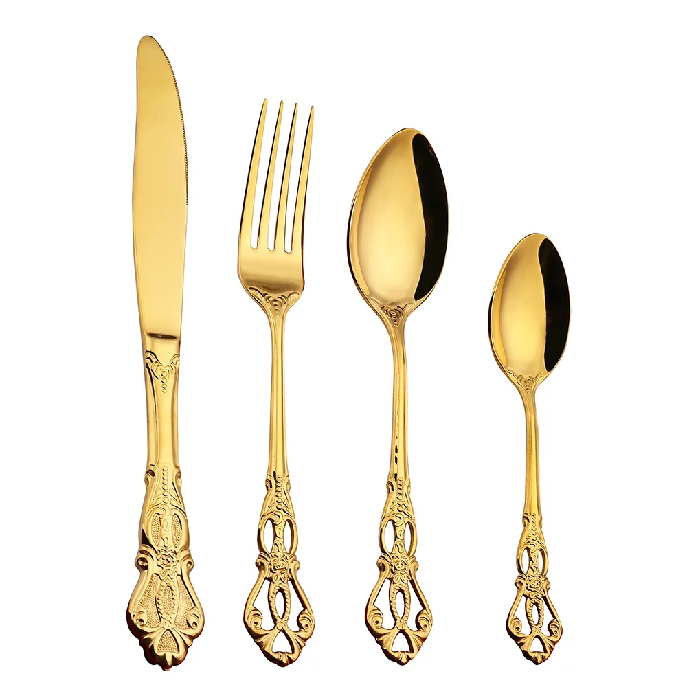 

Hollow Embossed Four-piece Cutlery Set 304 European Cutlery Cutlery