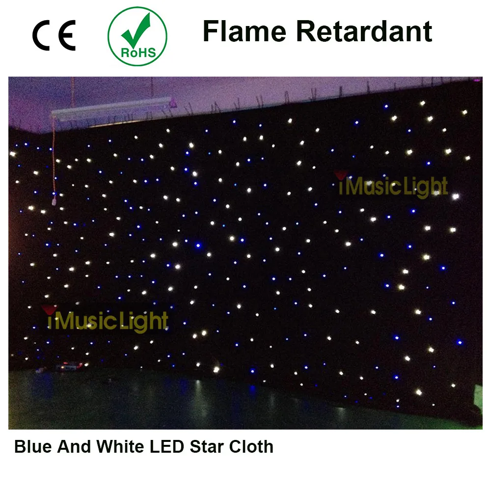 13 футов в высоту и 32 фута ширину LED Звездная ткань синий + белый драпировка DJ