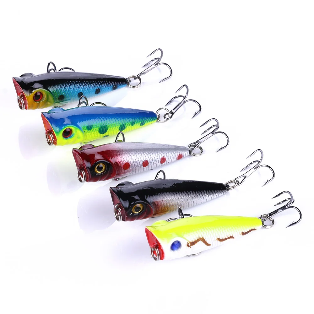 

5Pcs Topwater Popper Fishing Lure 5cm 4.5g Floating Swim Wobblers Artificial Hard Fake Bait Bass Pike Crankbaits Isca Tackle