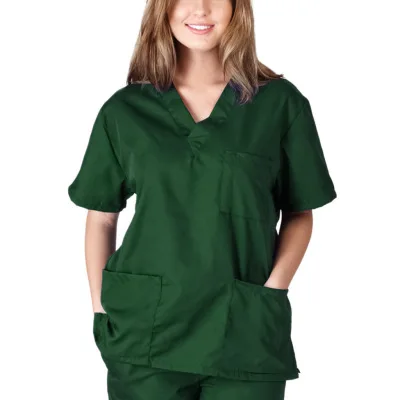 

Men Women Short Sleeve V-neck Nursing Uniform Blouse Scrub Tops With Pocket Nurse Accessories Uniform
