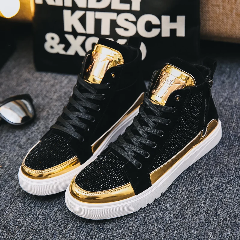 Кроссовки мужские высокие повседневная теннисная обувь со стразами 2019| |