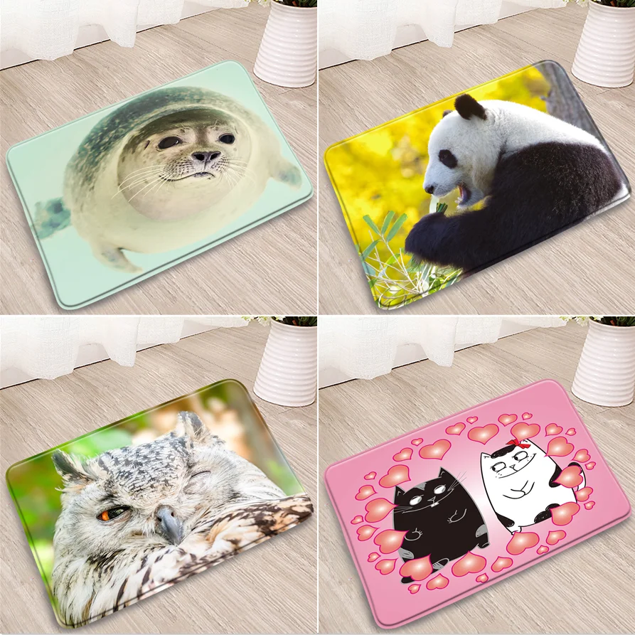 

Animal Bathroom Mats Poster Owl Panda Cat Dog Doormat Bedroom Children's Room Kitchen Corridor Flannel Non-Slip Carpet Washable