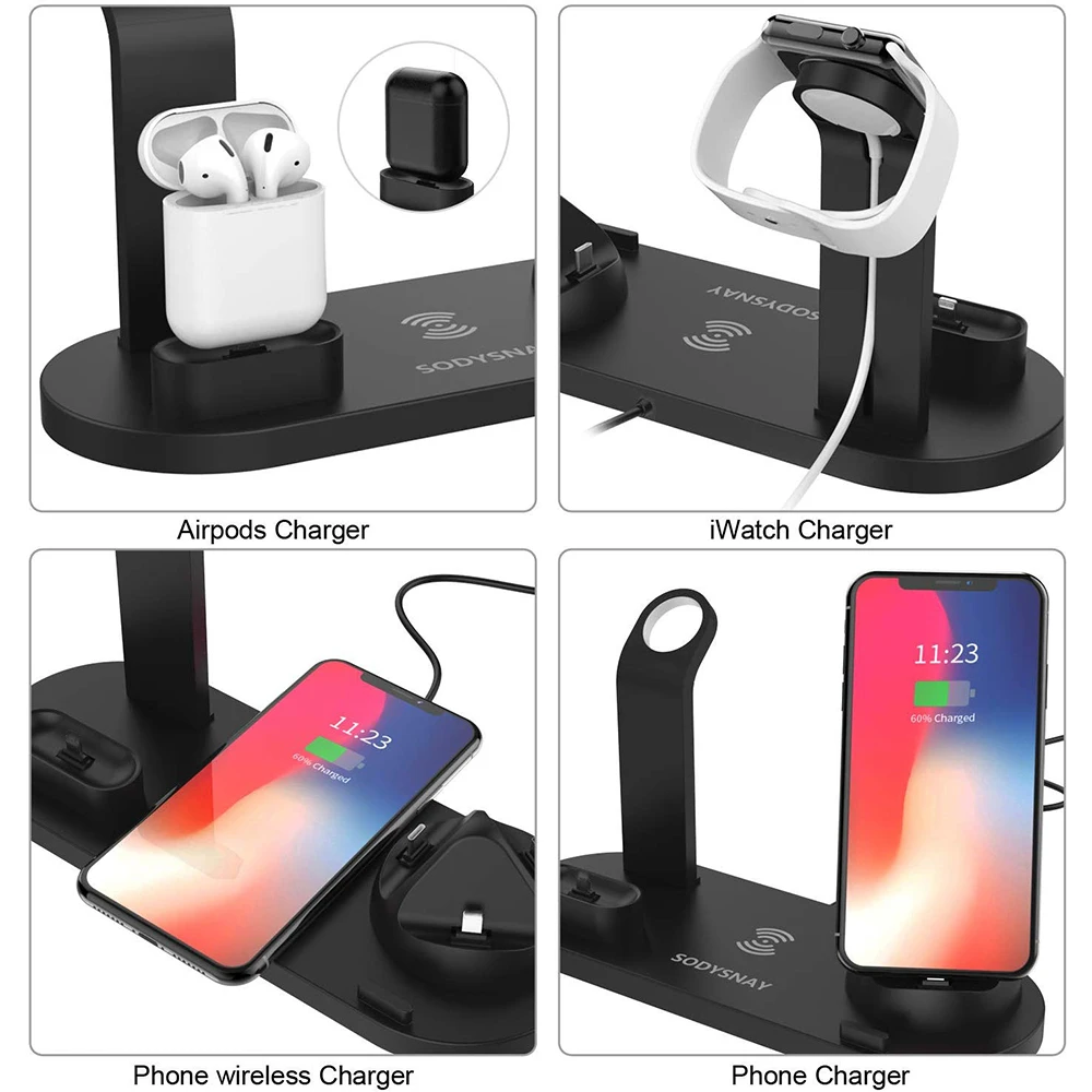 QI Wireless Charging Stand Station For Apple Watch Series 5 4 3 2 Airpods Iphone 11 Pro Max XR 8 Plus X Charger Dock | Мобильные