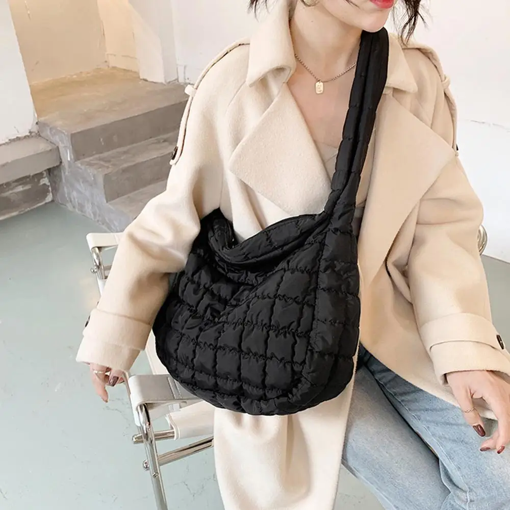 2021 Lattice Pattern Shoulder Bag Space Cotton Handbag Women Large Capacity Tote Bags Feather Padded Ladies Quilted Shopper Bag