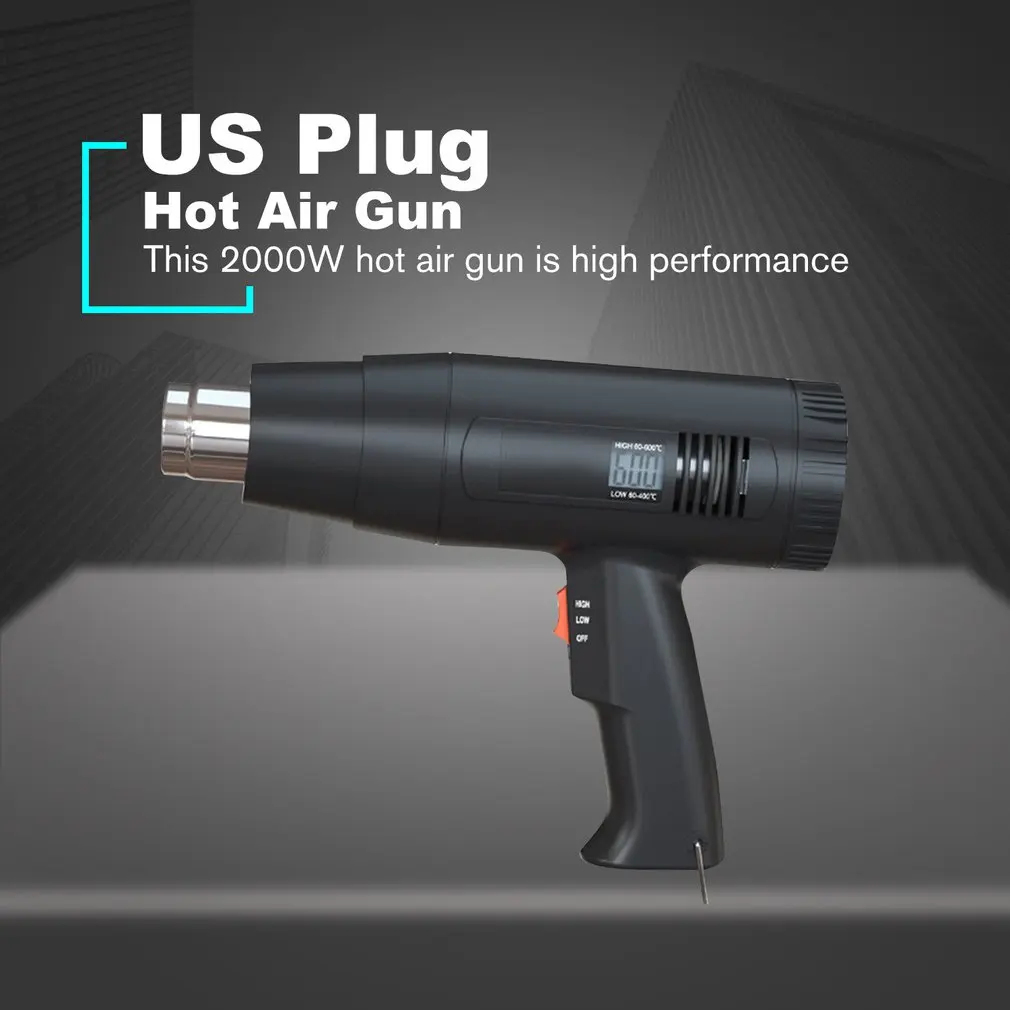 2000 Вт Цифровой Тепловой пистолет термостат с 3 насадками тепловой горячий воздух