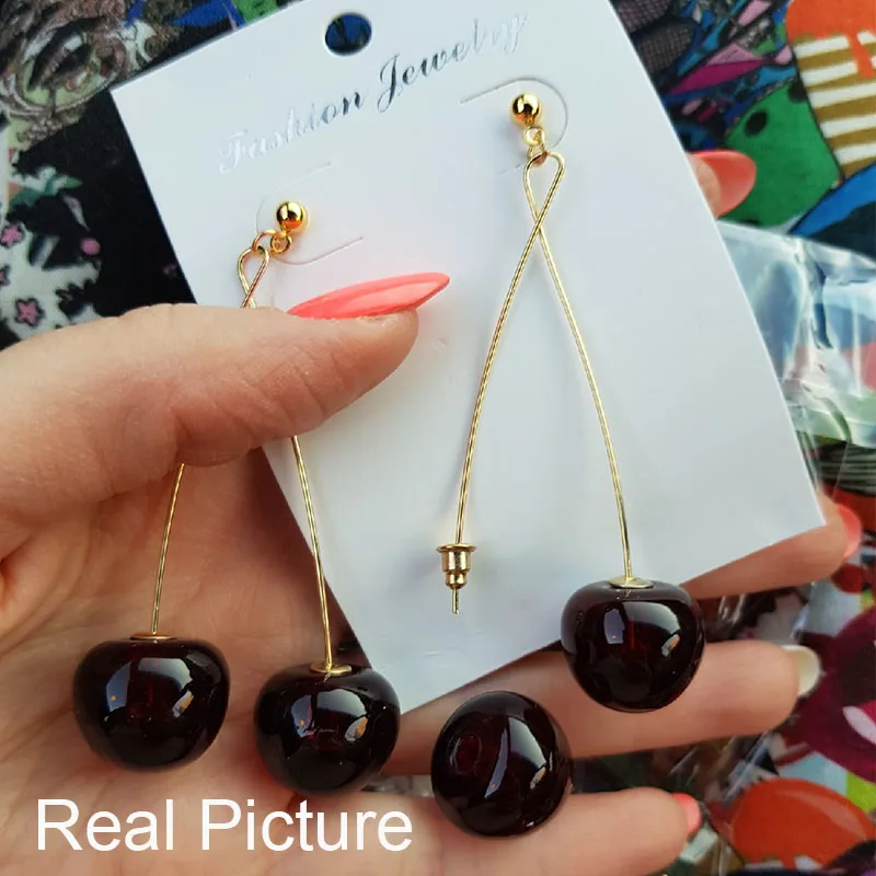 Женские Висячие серьги AOMU длинные серьги-подвески с красной вишней в форме