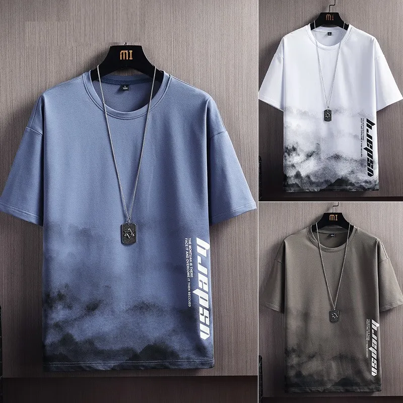 

Fashionable Men's T-Shirt 100% Cotton Fashion Print Blue O-Neck Loose Top Summer Outdoor Cool Streetwear 2021 Hot Sale S-4XL