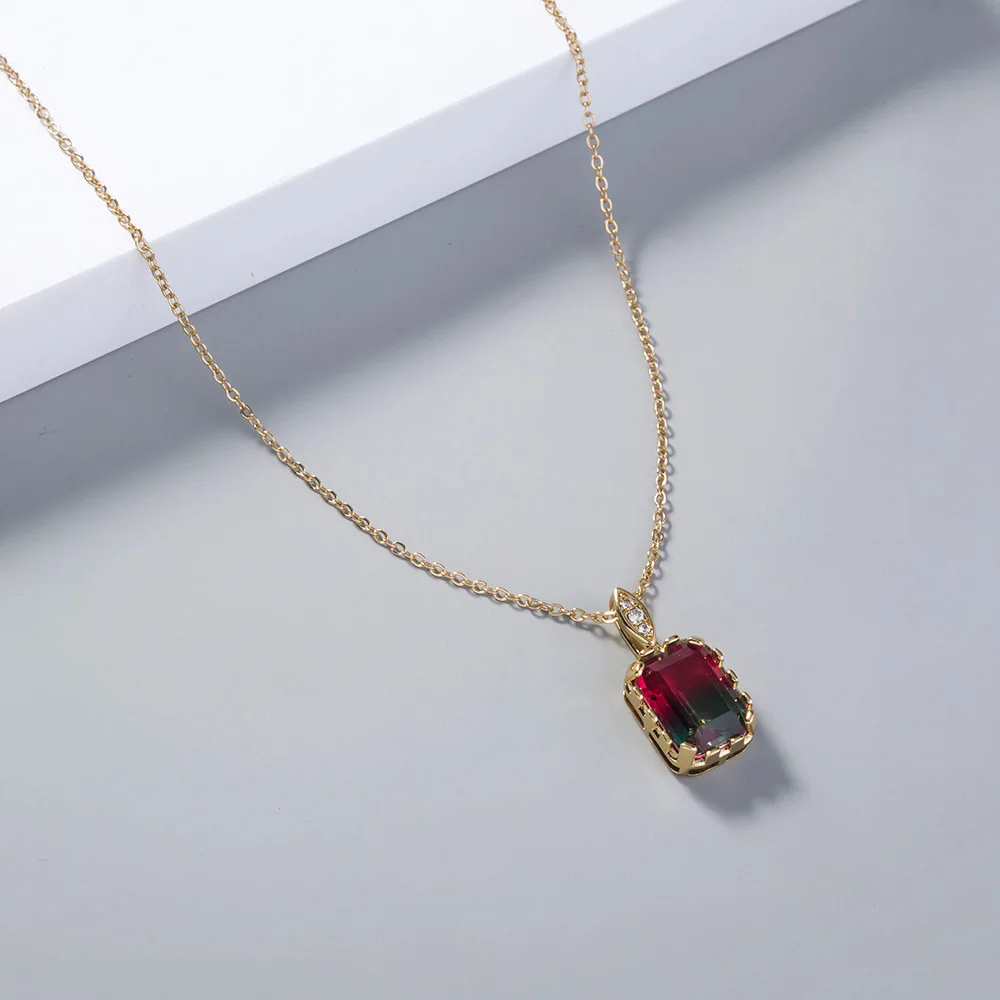 

Новинка, Лидер продаж, подвеска из искусственного турмалина с натуральным градиентом, маленькое прямоугольное циркониевое ожерелье с куло...