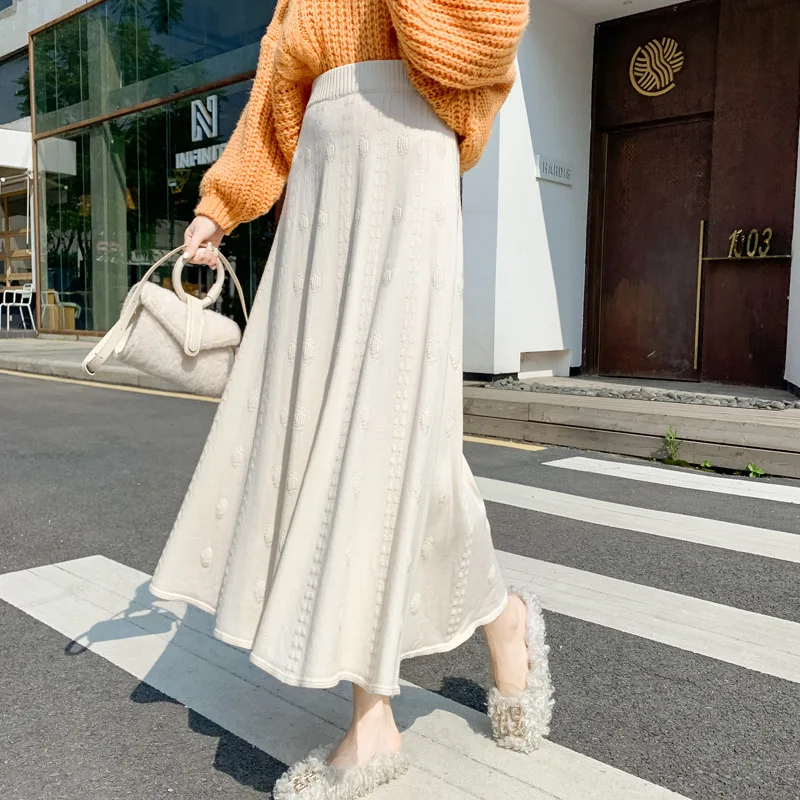 

SURMIITRO 2021 Fashion Autumn Winter Midi Long Knitted Skirt Women Korean Style High Waist Mid-Length A Line Skirt Female