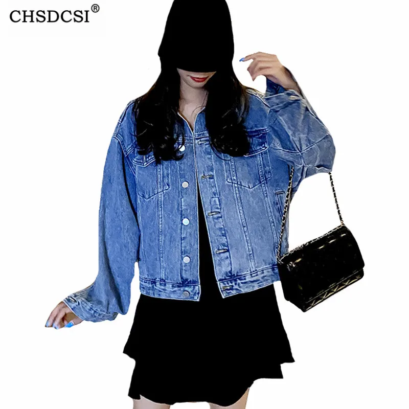 

CHSDCSI Jean Tops Pocket Long Sleeve Autumn Women Sexy Denim Jackets Vintage Casual Blue Short Streetwear Female Coat