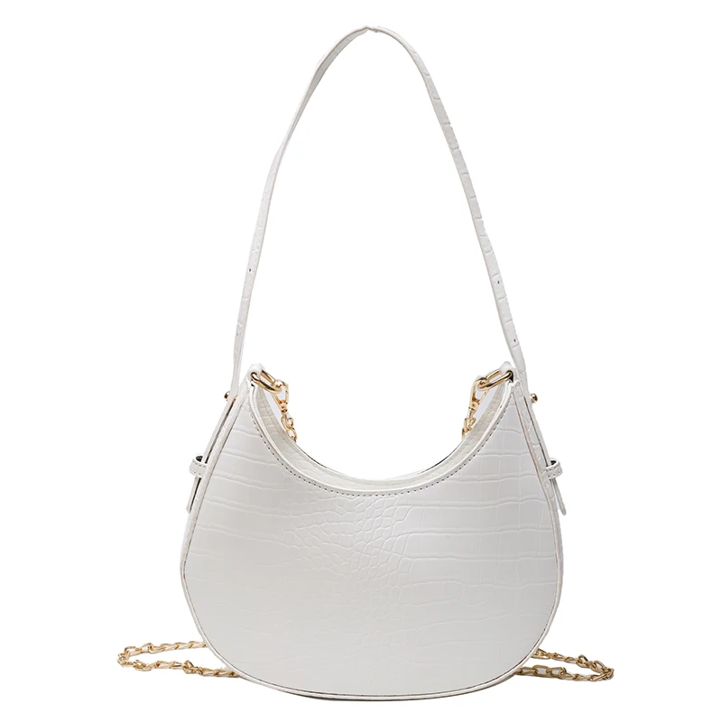 

Stone Pattern Half-Moon Design Small PU Leather Crossbody Bags For Women 2021 Simple Ladies Chain Trend Armpit Shoulder Handbags