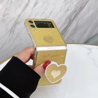 glitter powder love heart holder folding phone case for samsung galaxy z flip 3 2 mobile phone cover f7110 f7070 protective case