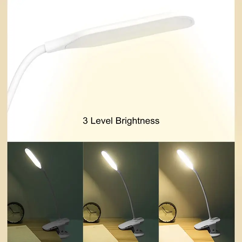 Flexible USB Rechargeable LED Foldable Desk Lamp Clip Eye Protection Long Life Book Table Led Light 3-Level Brightness | Лампы и