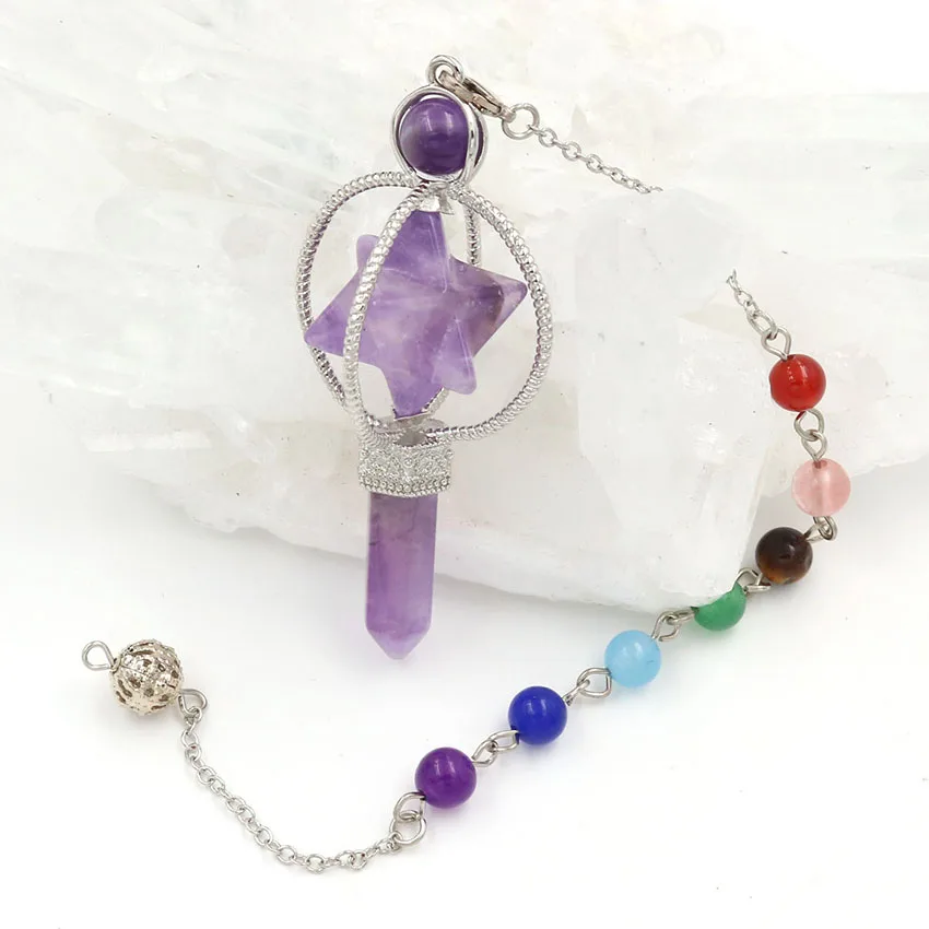 

XSM Wholesale 10 Pcs Rotating Merkaba Pencil Pendant Dowsing Natural Amethysts Pendulum Reiki Healing Crystal Divination Jewelry