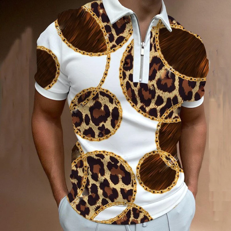 

Футболка мужская с отложным воротником, топ на молнии, Свободный пуловер с коротким рукавом, Ретро стиль Харадзюку, рубашка-поло с принтом, в...