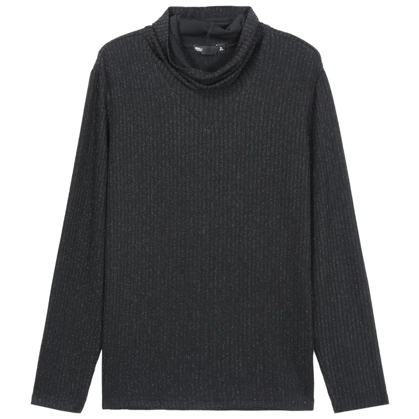 

Free shipping New men's male fashion soul 2020 black autumn dark high neck striped long sleeve T-shirt BC193111439