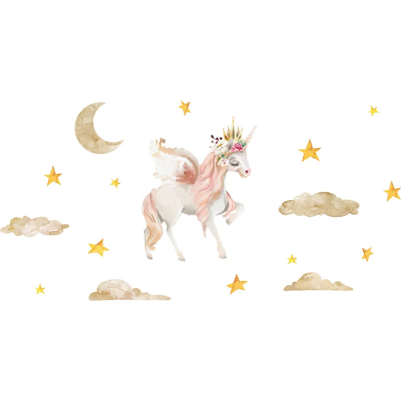 

Art Watercolor Cartoon Wall Stickers for Kids Rooms Nursery Girl Bedroom Decor Kindergarten Layout Vinyl Eco-friendly Wallpaper