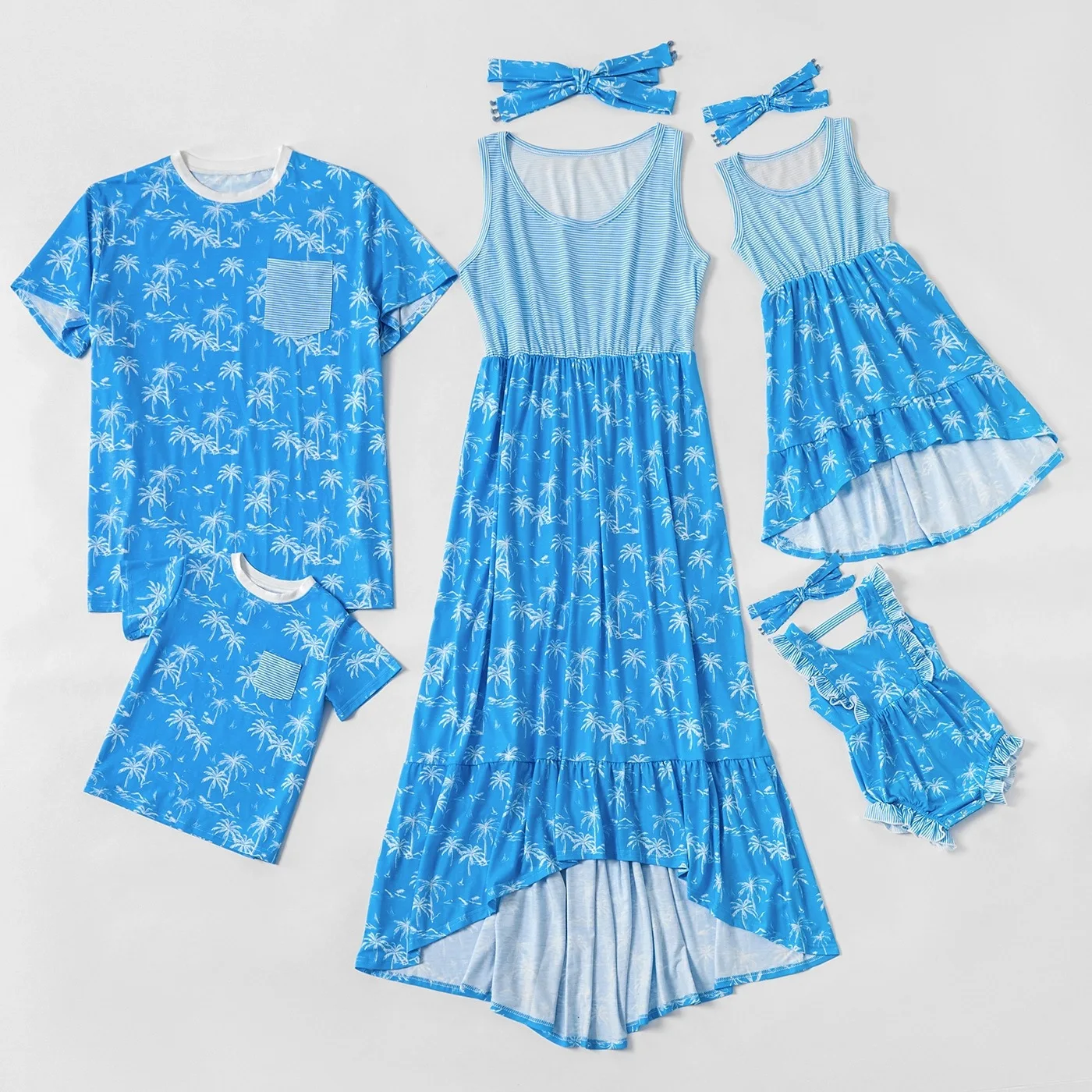 

2021 Summer Family Matching Outfit Mother and Daughter Dress Baby Romper Daddy and Son T-shirt Family look Clothes