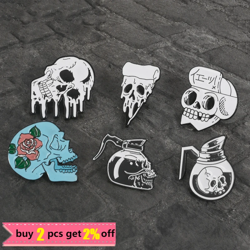 Цветочные эмалированные булавки с черепом Коллекция Pin Lapel с розой Гвоздики любви и смерти Романтическая брошь ювелирный подарок для друзей.