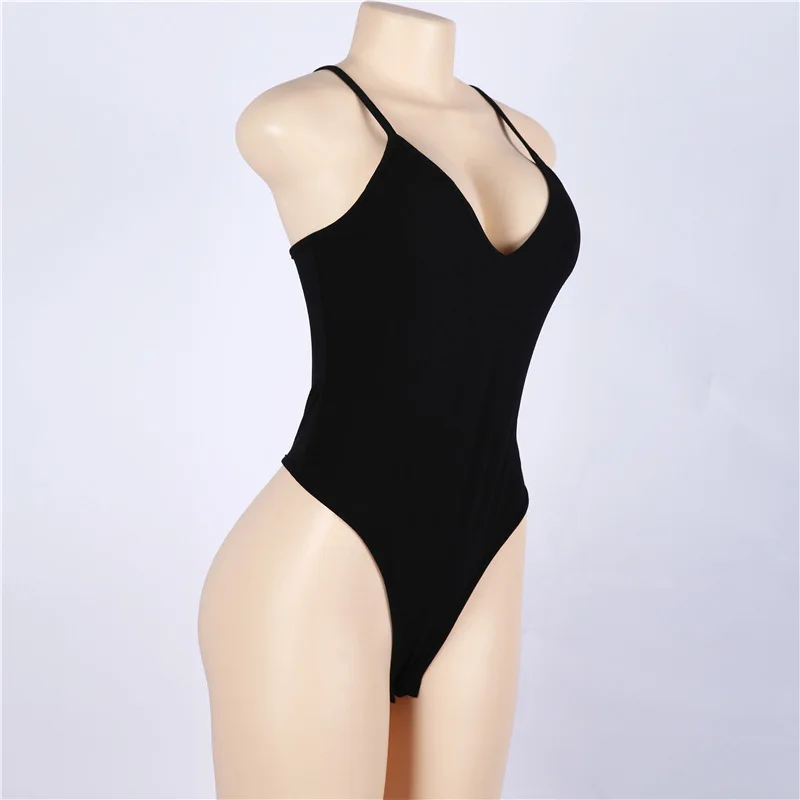 

Black V Neck Sexy Playsuits Backless Sleeveles Casual Sexy Solid Black Women Summer Strap Rompers Swimwear Bikini Basic Jumpsuit