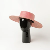 2020 new women woven red white striped panama straw hat wide brim summer hat flat top canotier sun beach hat kuntucky derby hat