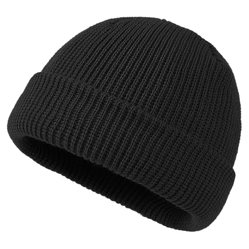 

Unisex Ribbed Knitted Cuffed Short Melon Cap Solid Color Slouchy Beanie Hat