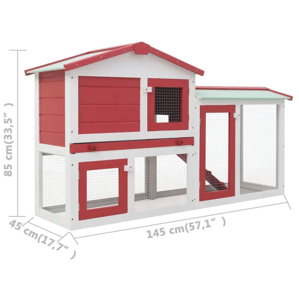 

Outdoor Large Rabbit Hutch Red and White 57.1"x17.7"x33.5" Wood