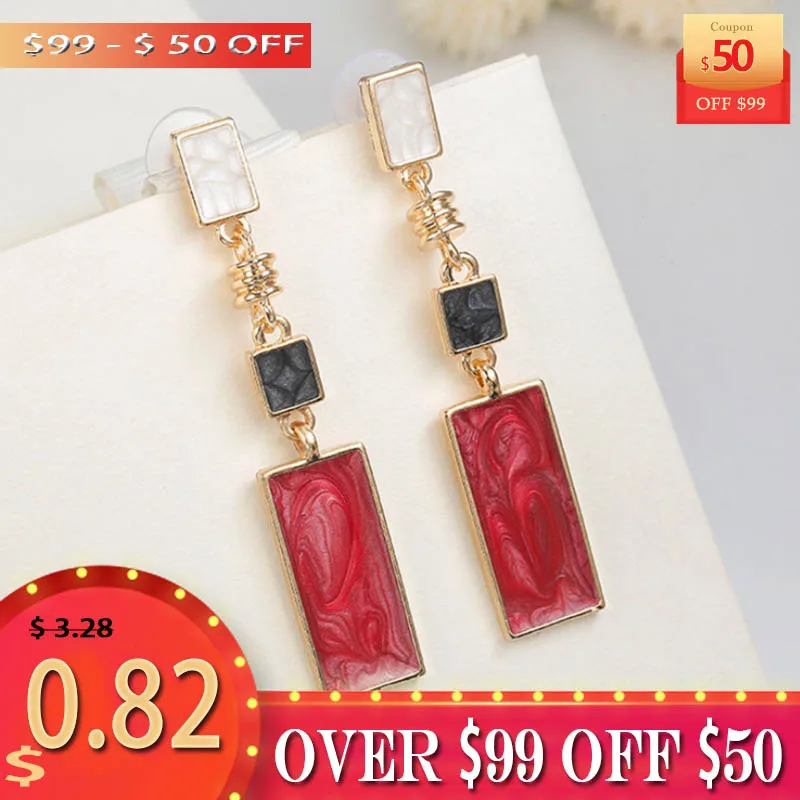 2019 Модные серьги для женщин дизайн черный белый красный цвет Квадратные Серьги
