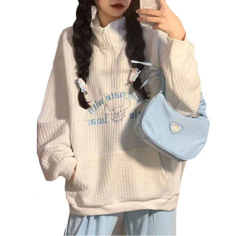 

2021 New Sanrioed Kawaii Cinnamoroll Loose Sweater Casual Fashion Woman Anime Autumn All-Match Long-Sleeved Sweatshirt
