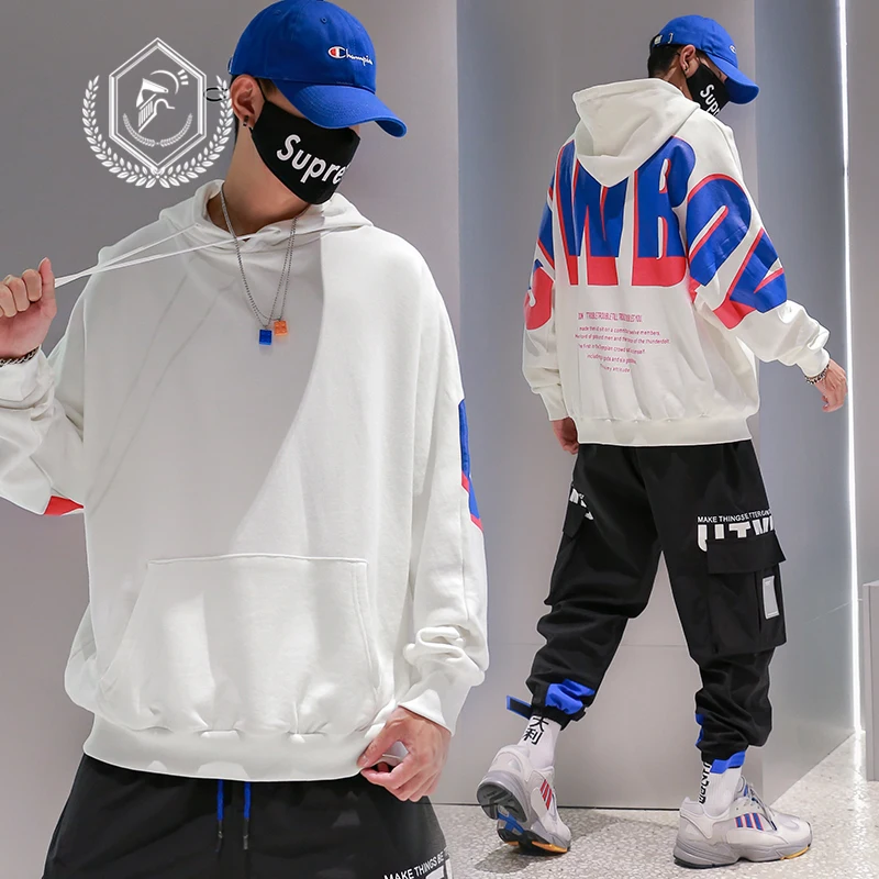 

Men Loose Large Size Print Hip Hop Sweatshirts with Hooded