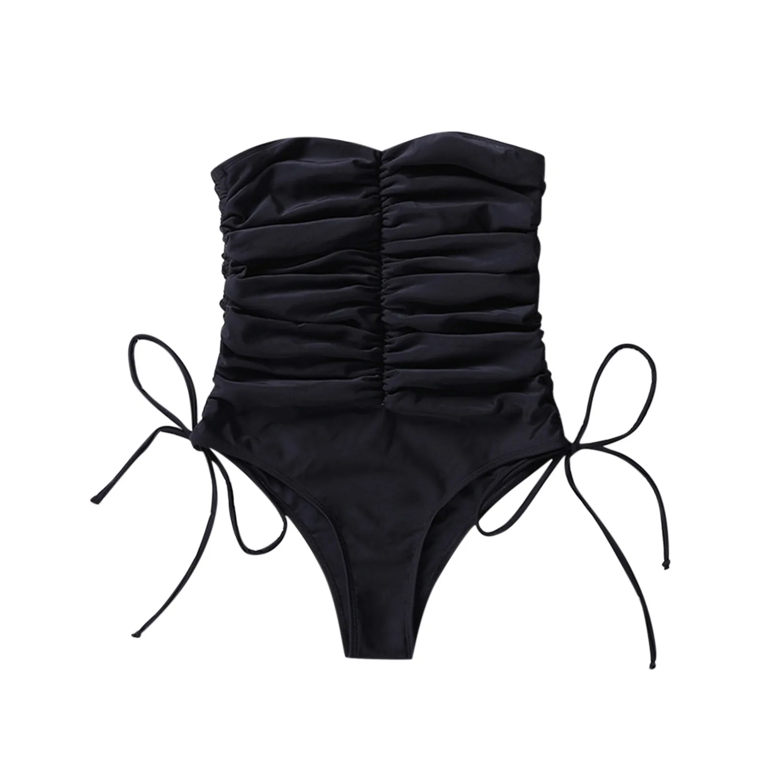 Женский винтажный Однотонный черный купальник сексуальный цельный без бретелек