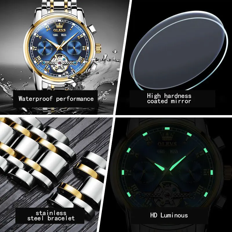 OLEVS светящиеся многофункциональные полнофункциональные механические часы