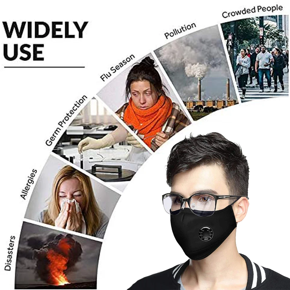 Унисекс PM2.5 маска с активированным углем фильтр дыхательным клапаном черная