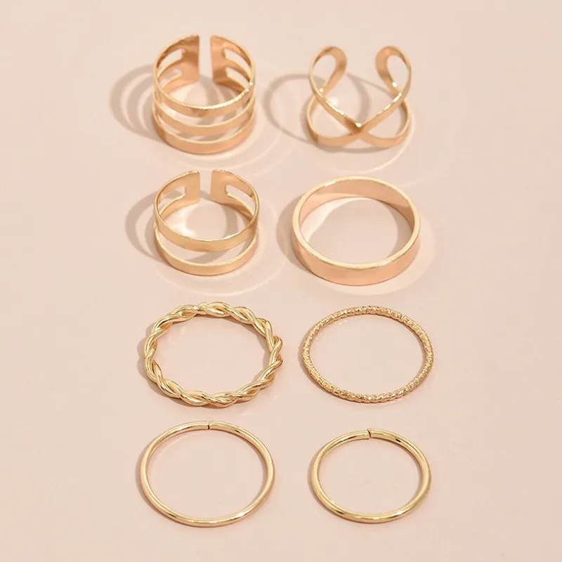 

Vintage New Women 8 Pcs/set Full Rhinestone Joint Ring Set Jewelry 2021