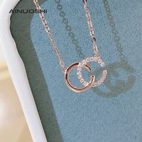 ainuoshi handmade 18k gold 0 06ct real diamond letter cc name geometric necklace for women charm fashion jewelry 18