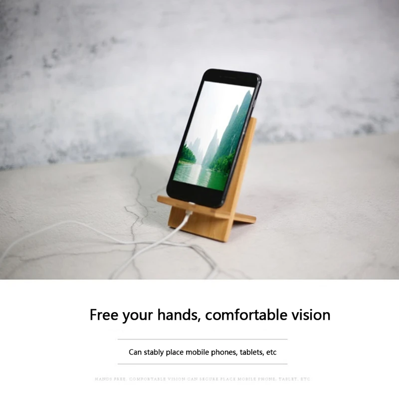 

Universal Cell Phone Stand Bamboo Non-slip Desktop Holder Dock With Charging Hole Compatible with All Mobile Phones