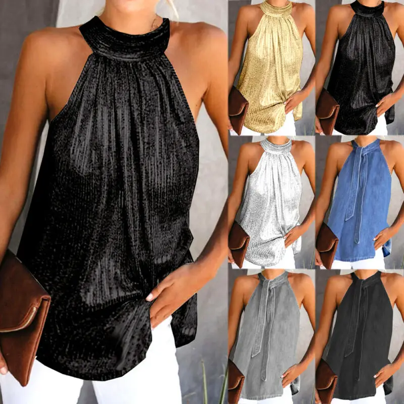 Женский Летний жилет без рукавов с лямкой на шее Женская туника свободные топы