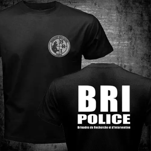 black 1 Франция французский специальный Элитный полицейский блок GIGN Raid BRI футболка для мужчин две стороны подарок Повседневная футболка США размер S-3XL - Цвет: black 1